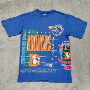 Vintage Denver Broncos Shirt Mens M Blue NFL Salem Wrap Around Graphic Tee 1992